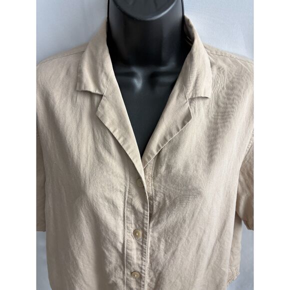Uniqlo Beige Natural Cropped Button Down Shirt Size XS Linen Blend Lagenlook - Picture 2 of 9